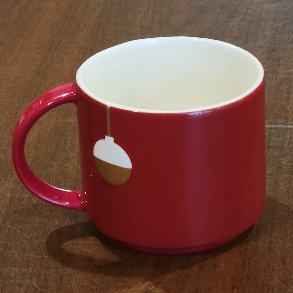 Starbucks 2012 Red Christmas Holiday Coffee Mug Gold White Ornaments - Picture 3 of 8